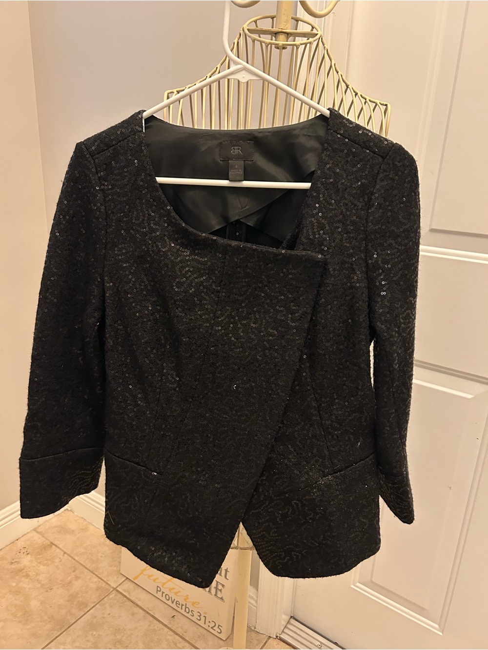 Banana Republic Black Sequin-Textured Open Blazer